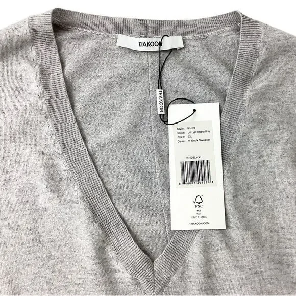THAKOON Size XL NWT V-neck Sweater LH Light Heather Gray Lightweight Pullover - Picture 5 of 10